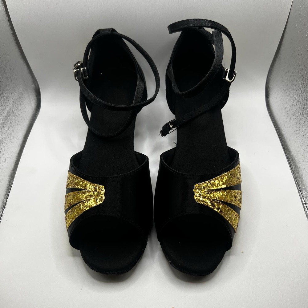 NEW Dance And Sway Women's Size 7-7.5 Black & Gold Shoes Heel